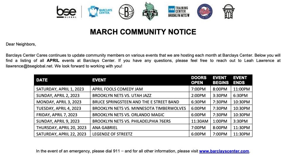 Barclays Center releases April 2023 calendar eight ticketed events